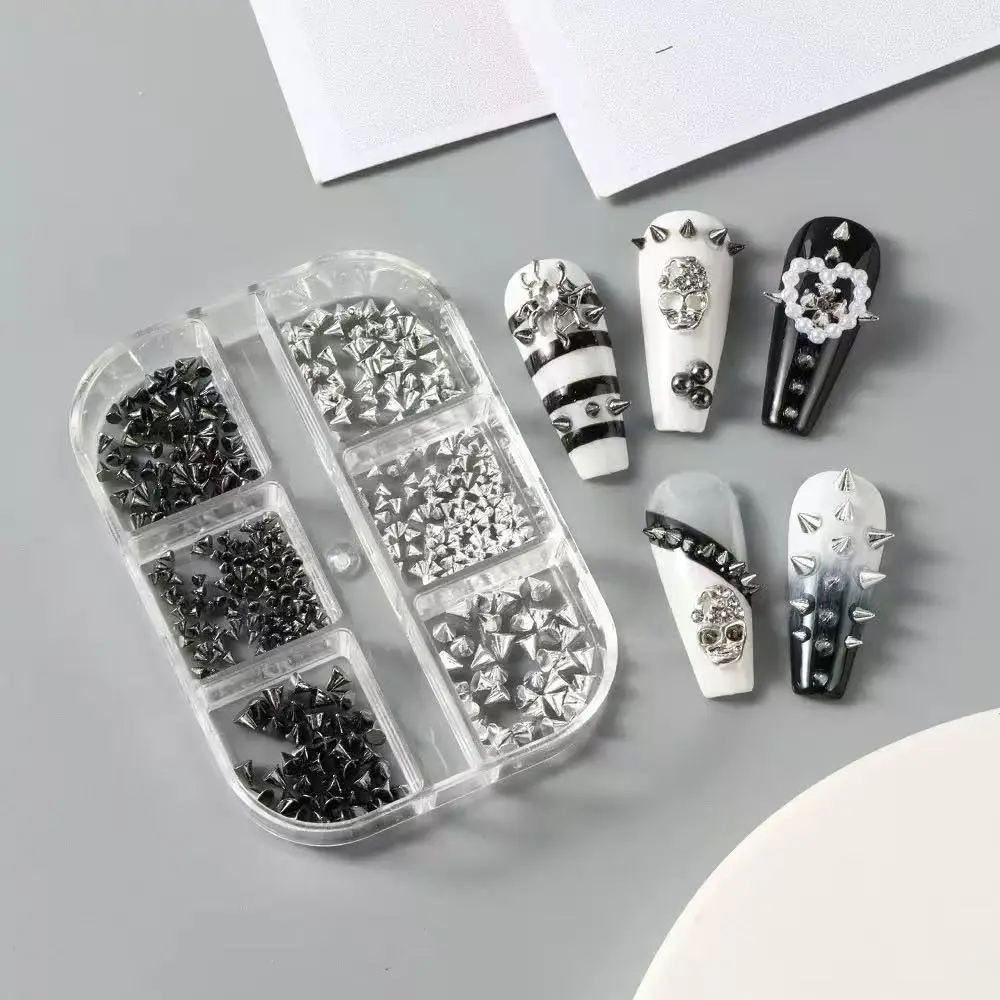 6Grids Metallic Rivet Punk Nail Charm Gold/Silver/Black Cone Spike Studs Nail Art Jewels Aolly Mini Rivet Studs Nail Supplies