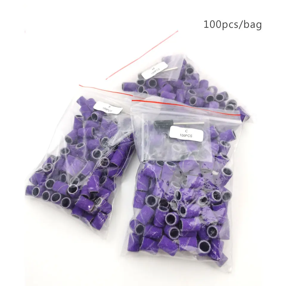 HYTOOS 100pcs/Bag Purple Sanding Bands Without Rubber Mandrel Nail Drill Bit Accessories Gel Removal Nails Care Polishing Tool
