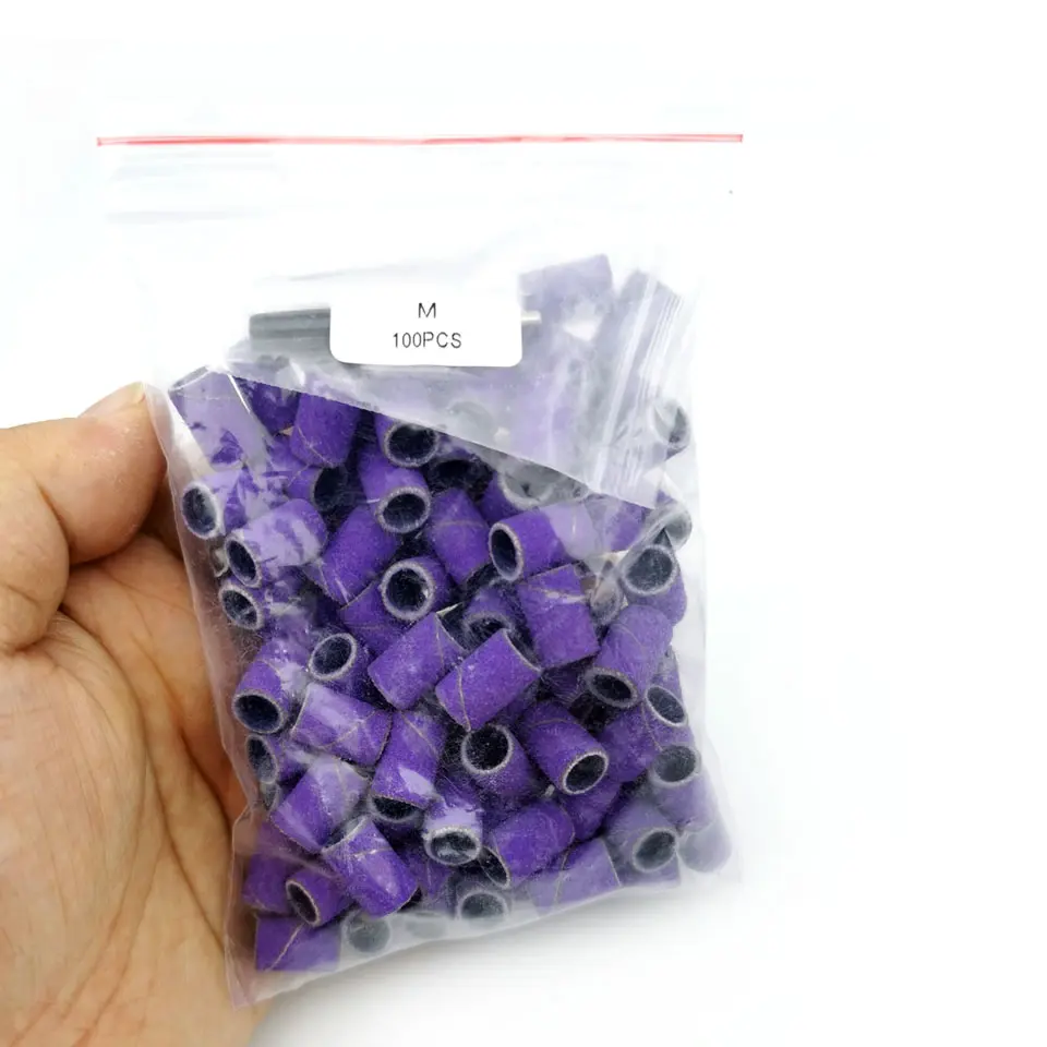 HYTOOS 100pcs/Bag Purple Sanding Bands Without Rubber Mandrel Nail Drill Bit Accessories Gel Removal Nails Care Polishing Tool