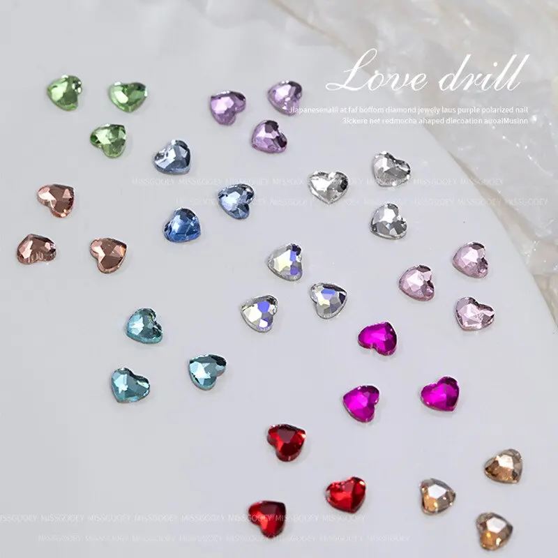 50-300PCS Mini Love Heart Diamond Nail Decoration Super Sparkling Flat Bottom Diamond Colorful Small Peach Heart Explosion Spark