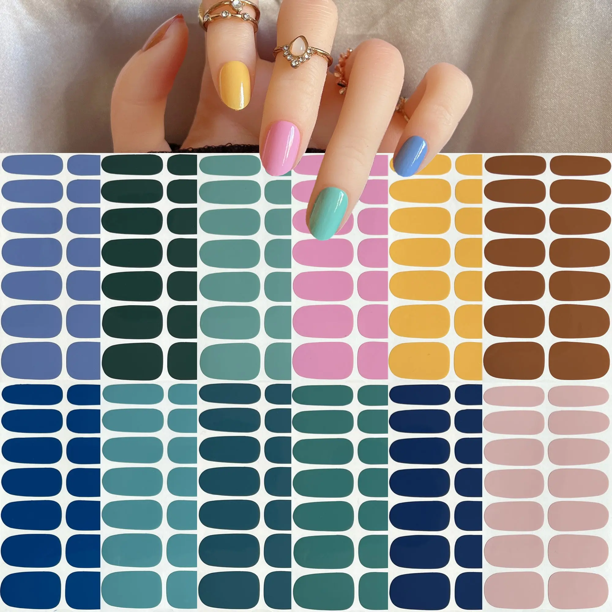 1Set Nail Art Full-Cover Sticker Sheet 14tips Sticker Nail Strips Pure Colors Classic Colors Designs YA