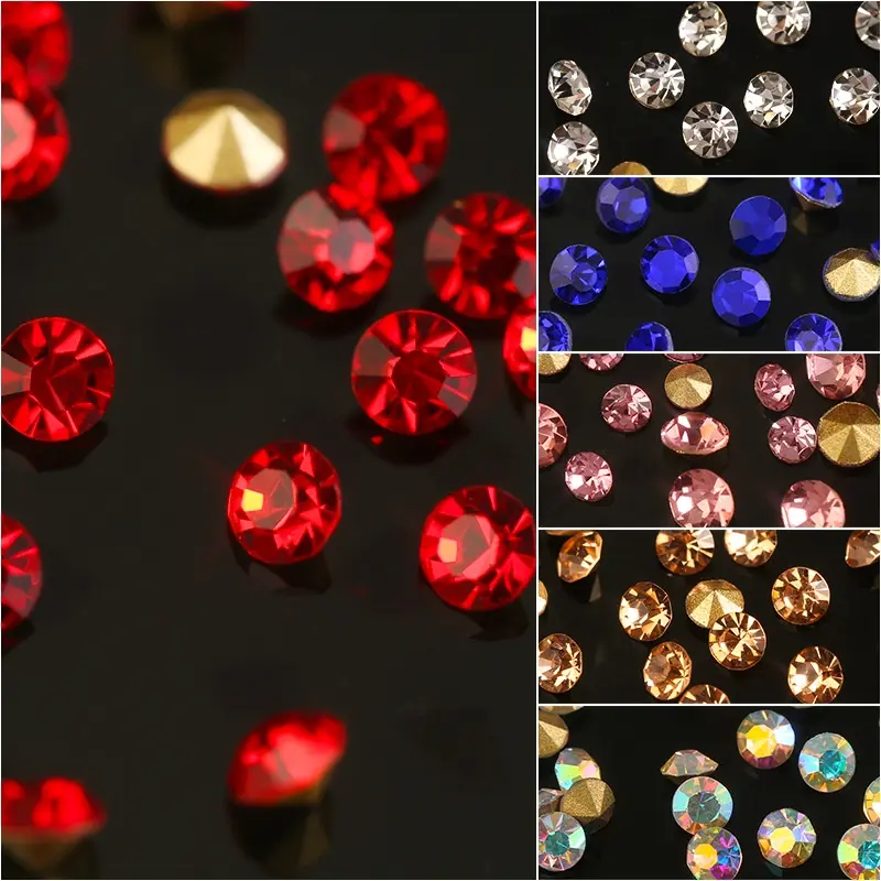 1000pcs Crystal Nail Art Rhinestone Super Bright Glass Pointed Bottom Glitter Diamond Multiple Sizes Manicure Accessories