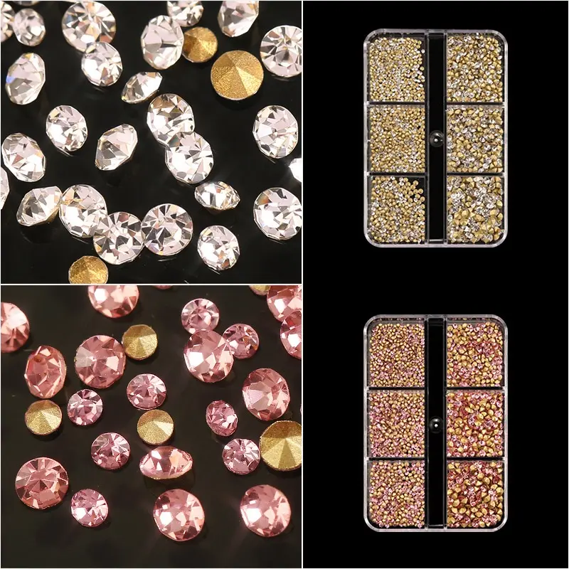 1000pcs Crystal Nail Art Rhinestone Super Bright Glass Pointed Bottom Glitter Diamond Multiple Sizes Manicure Accessories