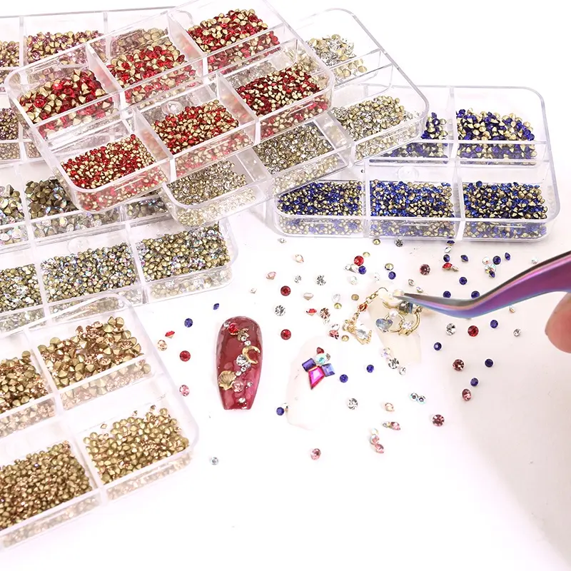 1000pcs Crystal Nail Art Rhinestone Super Bright Glass Pointed Bottom Glitter Diamond Multiple Sizes Manicure Accessories