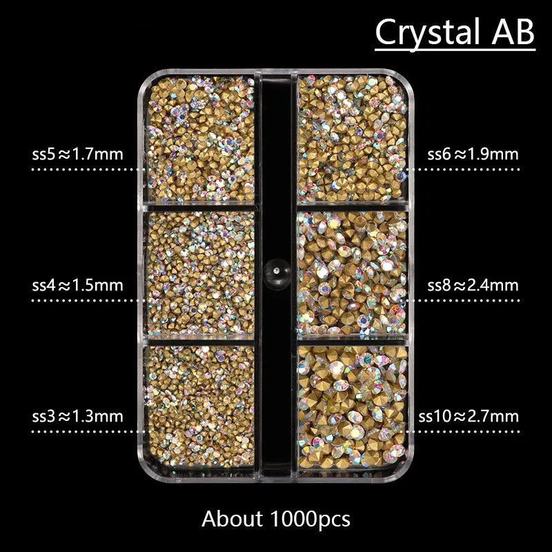 1000pcs Crystal Nail Art Rhinestone Super Bright Glass Pointed Bottom Glitter Diamond Multiple Sizes Manicure Accessories