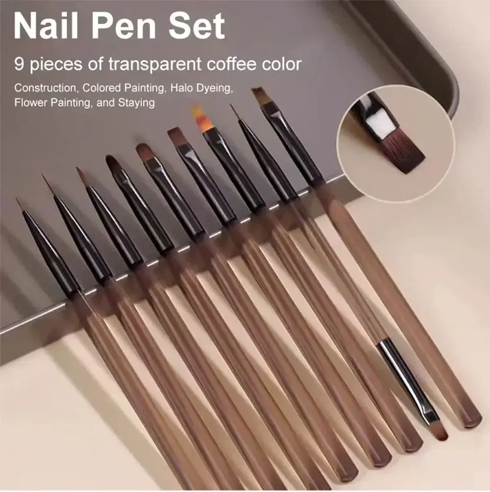 9PCS Nail Brush Liner DIY Painting Pen Manicure Acrylic Drawing Brush for Nail Art Design Nails Tip Display Painting Tool