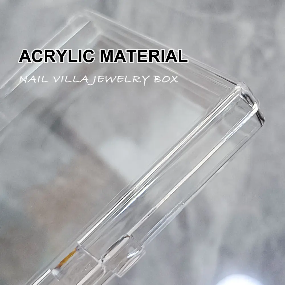Clear Acrylic Nail Press-On Nail Storage Box with Tape Large Capacity 12*12cm Dustproof Showcase for Personal Nail Tips Display