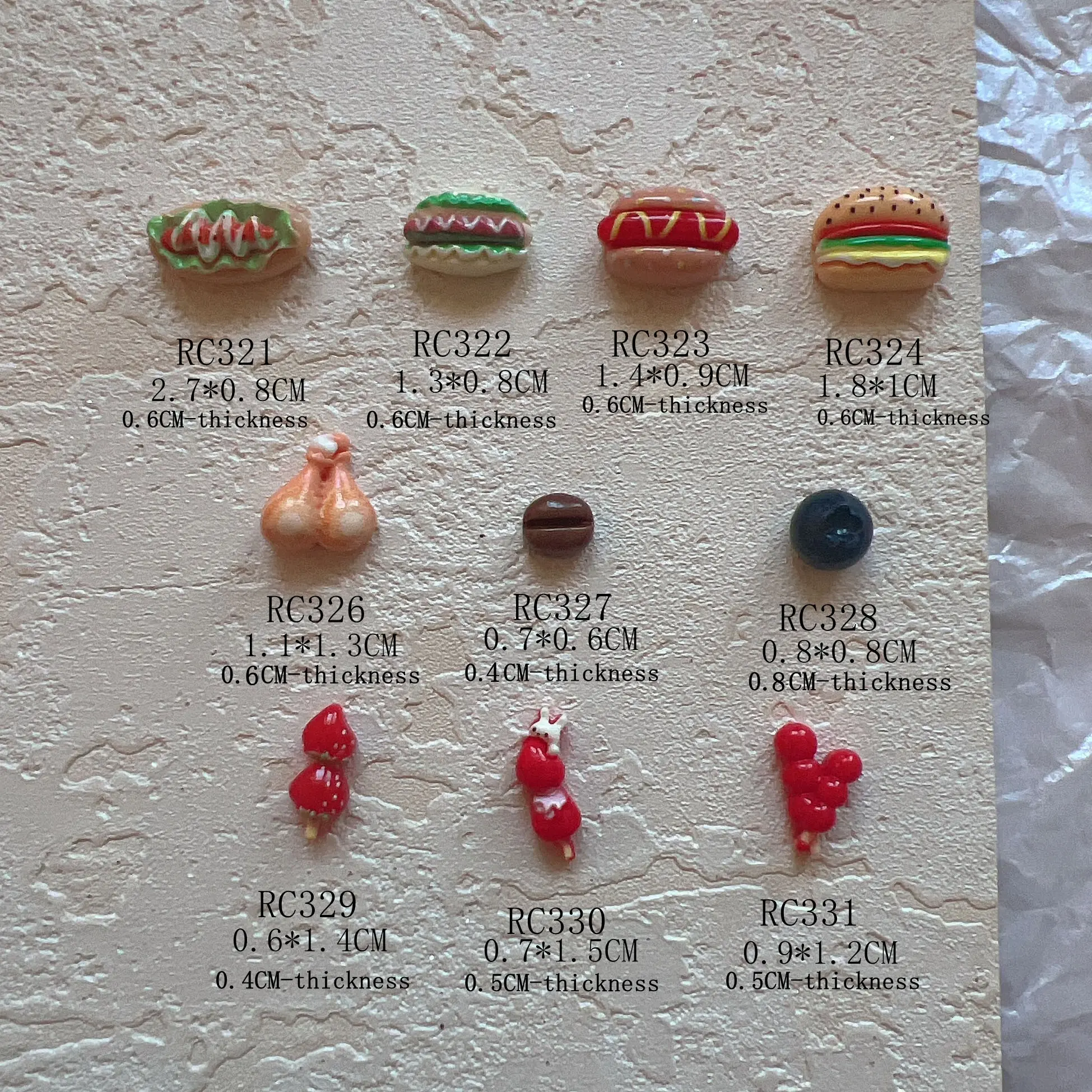 30pcs Cute Resin Hamburger Coffee Blueberry Tanghulu Shape Nail Resin Decoration Nail Art 3D Charms RC321-331
