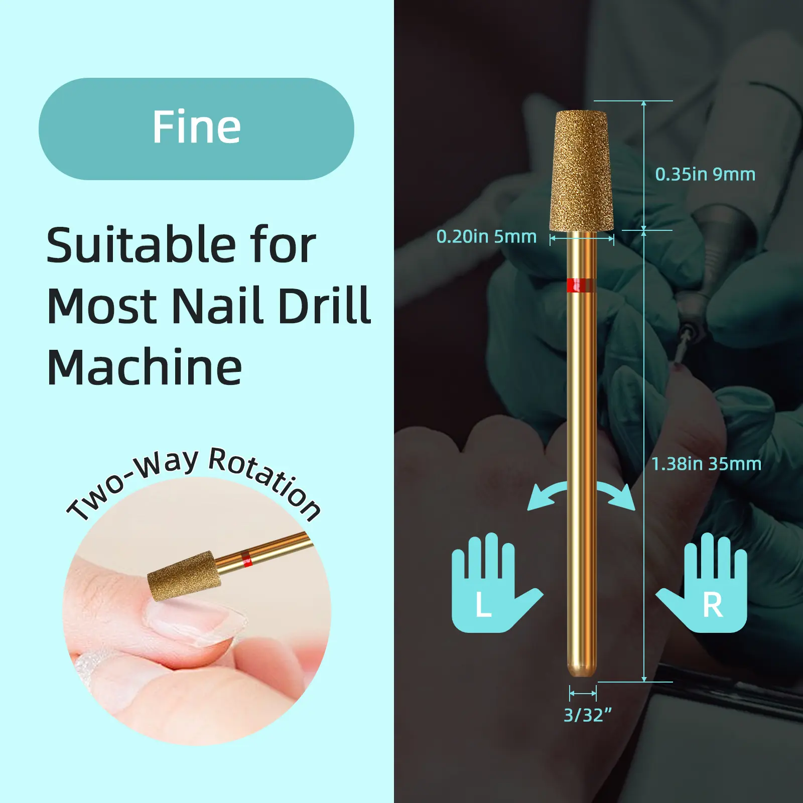 HYTOOS 5mm Large Tapered Barrel Cuticle Clean Nail Drill Bit, Titanium Russian Diamond Nail Bits Nail Cleaner Accessories Tool