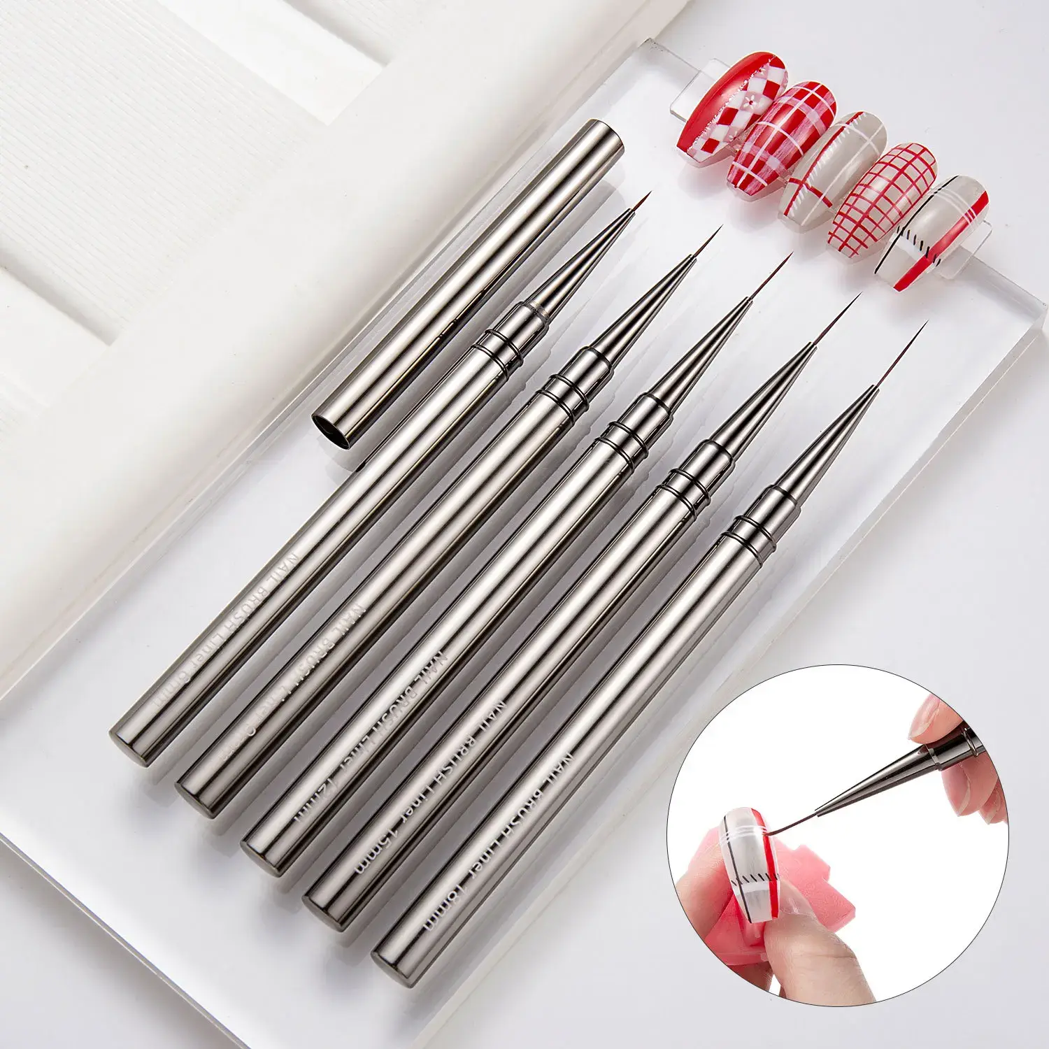 5PCS/set 6/9/12/15/18mm Nail Liner Brush Set Drawing Lines Stripe Painting Flower Pen Nail Art Manicure Metal Handle Brush Set