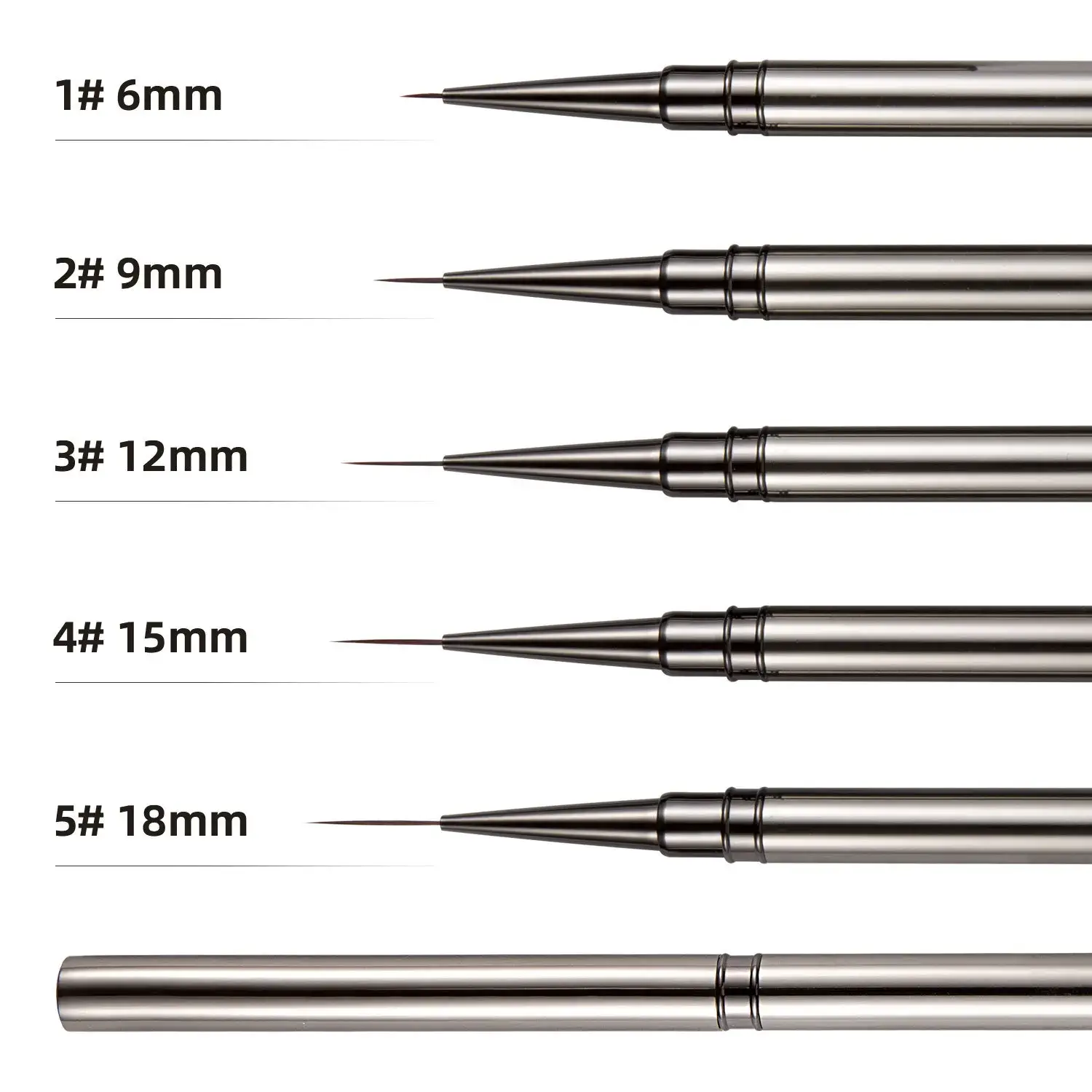 5PCS/set 6/9/12/15/18mm Nail Liner Brush Set Drawing Lines Stripe Painting Flower Pen Nail Art Manicure Metal Handle Brush Set