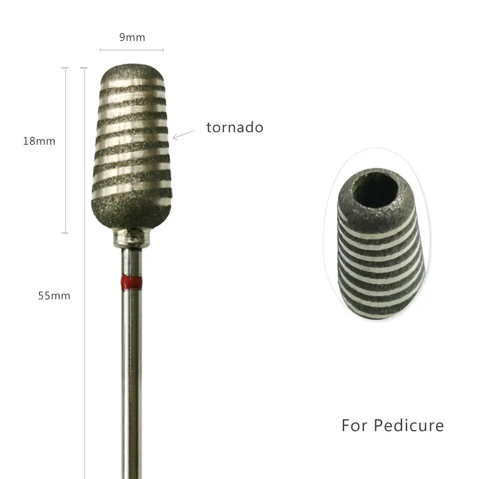 HYTOOS Tornado Diamond Pedicure Drill Bit 3/32" Cutters for Pedicure Salon Foot Care Remove Callus Tools Nails Accessories