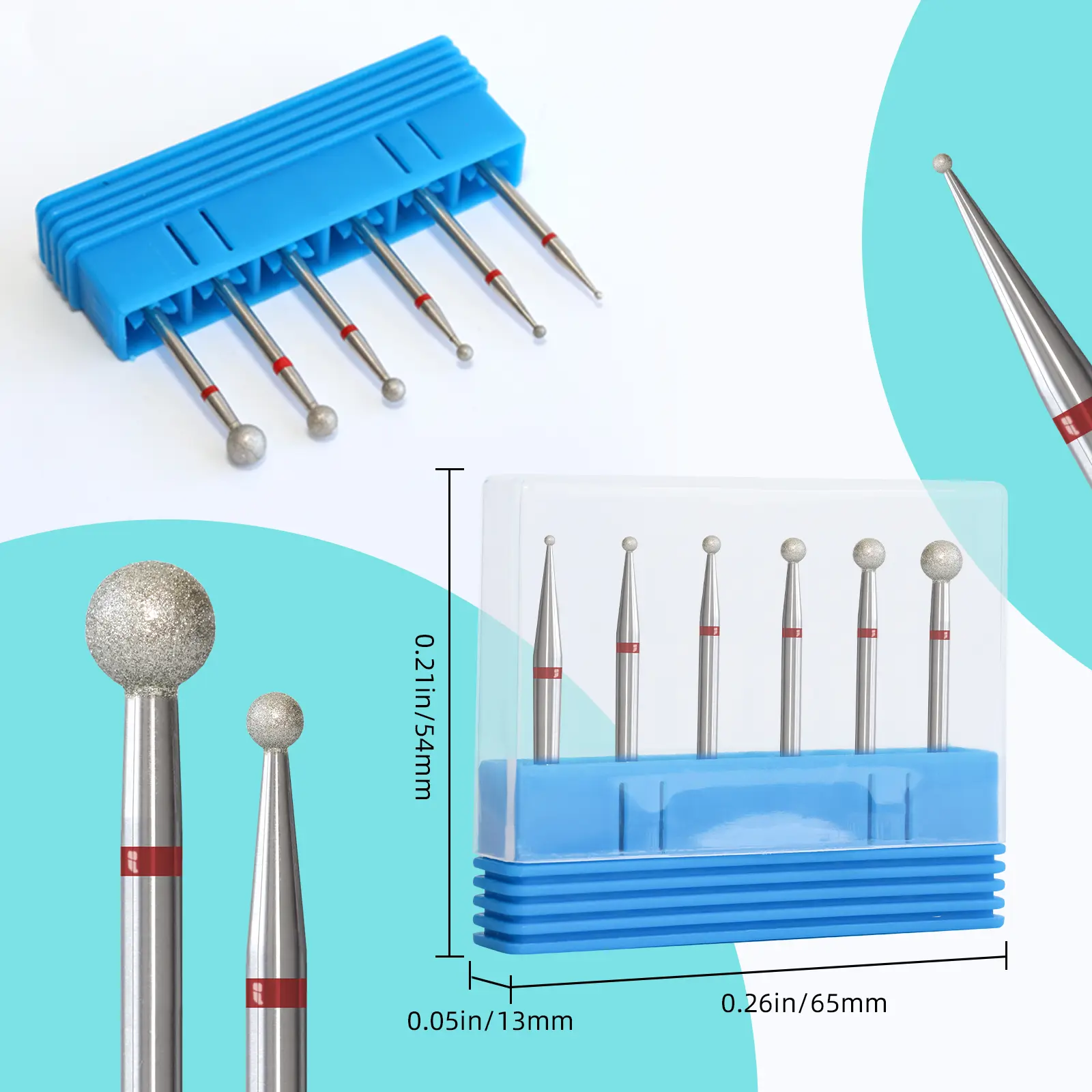 HYTOOS Fine Grit Ball Cuticle Clean Nail Drill Bits Russian Diamond Nail Bit Safety Under Nail Cleaner for Cuticle Dead Skin