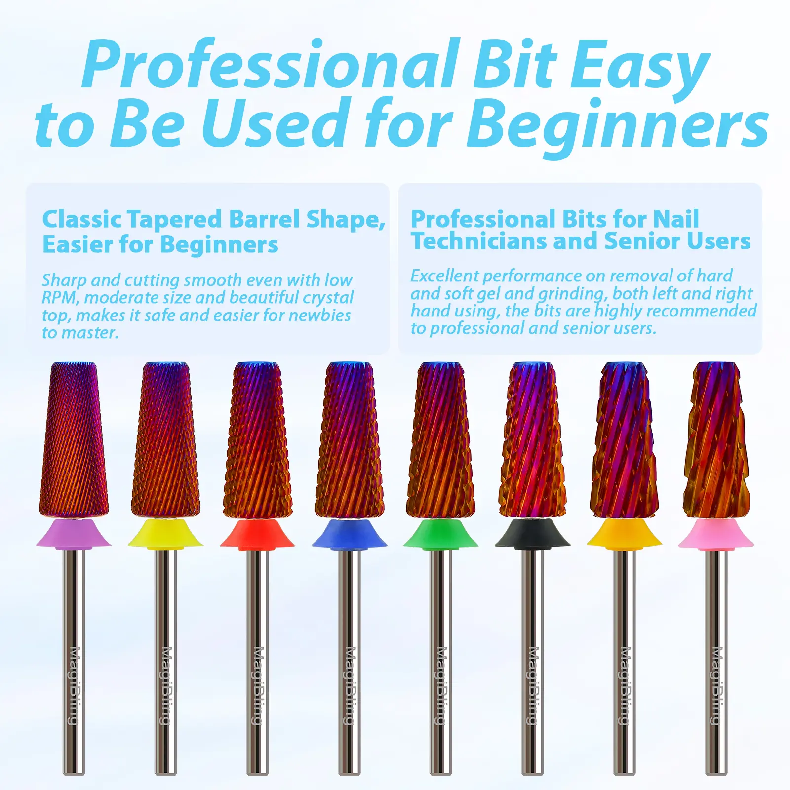 MagiBling Nail Drill Bits Cross Cut Carbide Tapered Barrel Right Left Hand Acrylic Cutter Gel Removal Manicure Tool 3/32''