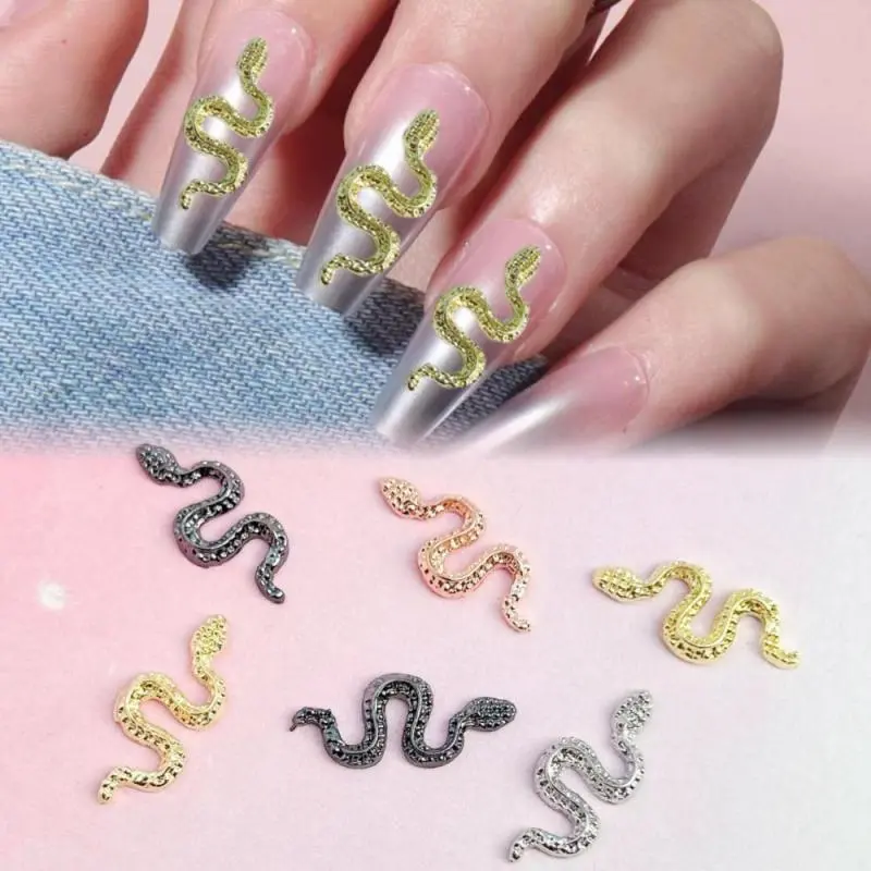 10Pcs 3D Alloy Sparkling Small Snake Nail Art Charms Exquisite Metal Snake Nail Art Decorations Accessories DIY Press On Nails