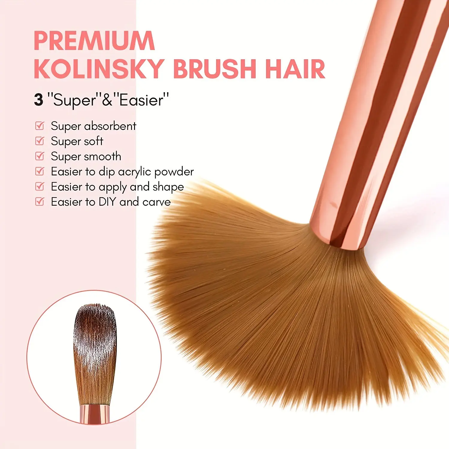 3Pcs/lot Professional Acrylic Powder Acrylic Nail Brush Set 20/20/23mm Pink Handle Nail Brushes Extension & Carving Nail Brush