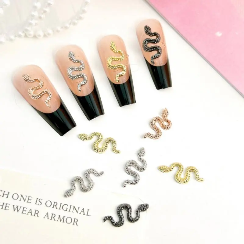 10Pcs 3D Alloy Sparkling Small Snake Nail Art Charms Exquisite Metal Snake Nail Art Decorations Accessories DIY Press On Nails
