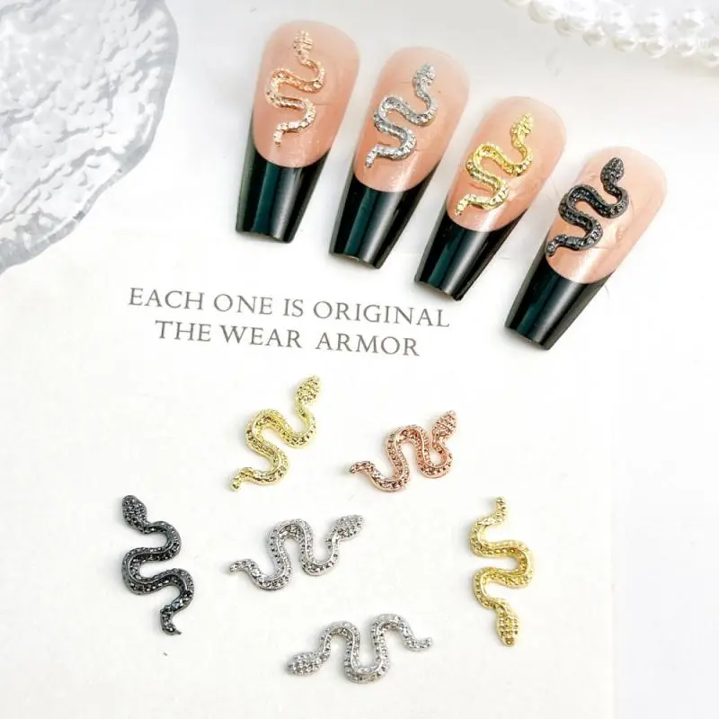 10Pcs 3D Alloy Sparkling Small Snake Nail Art Charms Exquisite Metal Snake Nail Art Decorations Accessories DIY Press On Nails
