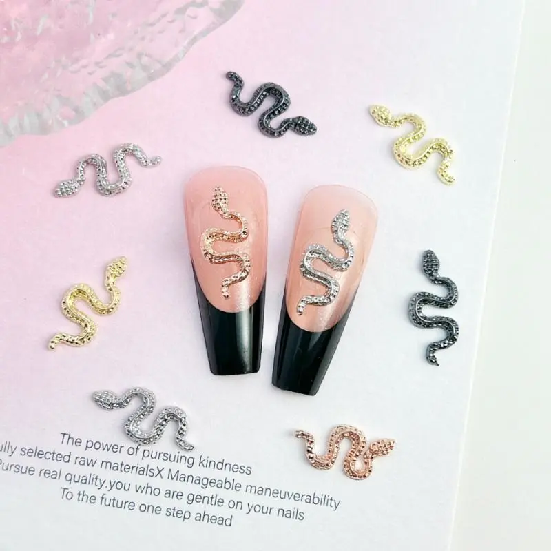 10Pcs 3D Alloy Sparkling Small Snake Nail Art Charms Exquisite Metal Snake Nail Art Decorations Accessories DIY Press On Nails