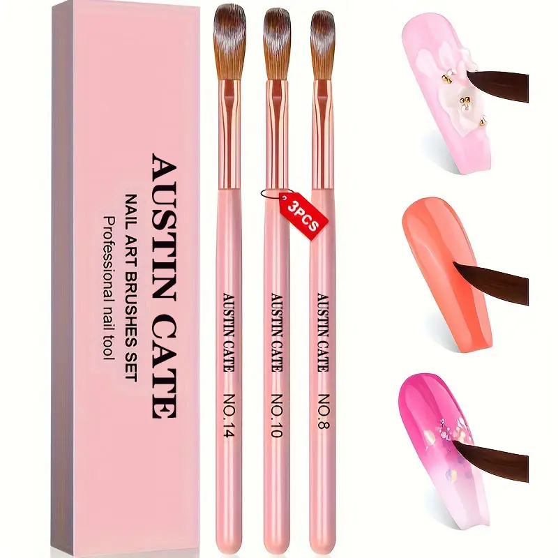 3Pcs/lot Professional Acrylic Powder Acrylic Nail Brush Set 20/20/23mm Pink Handle Nail Brushes Extension & Carving Nail Brush