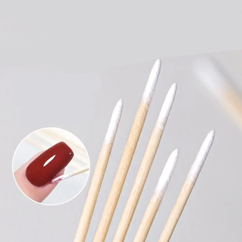 RHJB 100/300Pcs Nails Wood Swab Cleaning Sticks Bud Tip Wooden Cotton Head Manicure Detail Corrector Nail Polish Remover 7cm
