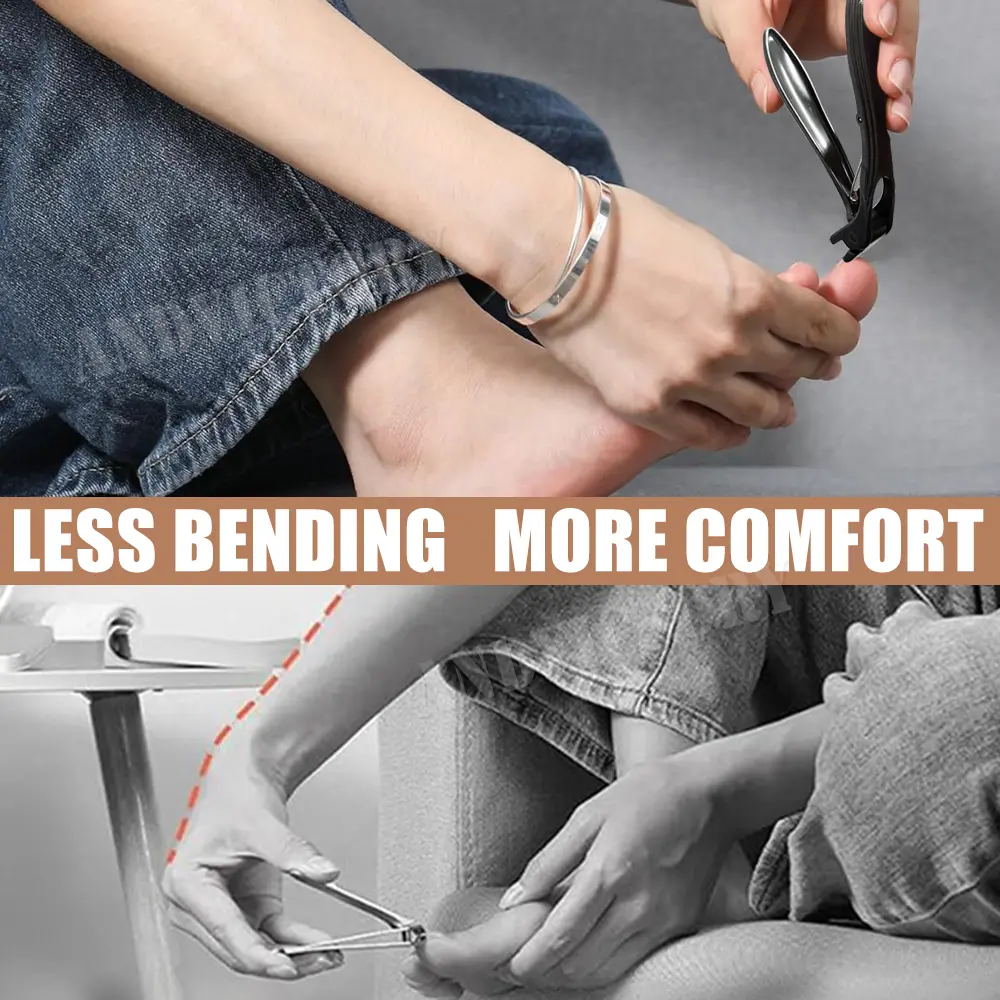 2Pcs Angled Head Nail Clippers with Catcher Nail File Thick Toenails Large with Wide Jaw Opening Fingernail Clipper Cutter