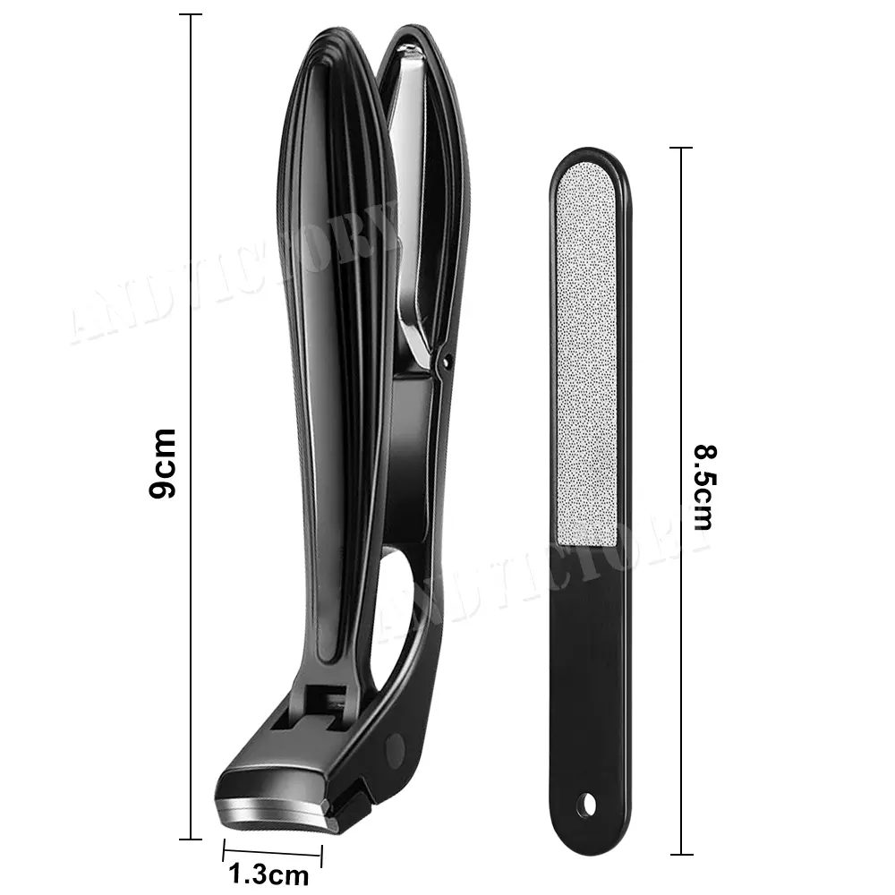 2Pcs Angled Head Nail Clippers with Catcher Nail File Thick Toenails Large with Wide Jaw Opening Fingernail Clipper Cutter
