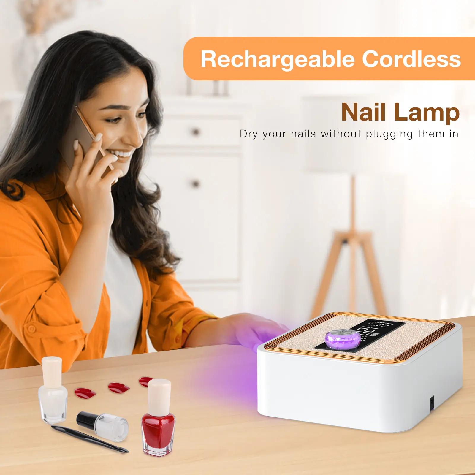 268W Cordless UV Nail Lamp, Rechargeable UV Light for Gel Nails with Unique Knob, Sparkling Rhinestones Diamond