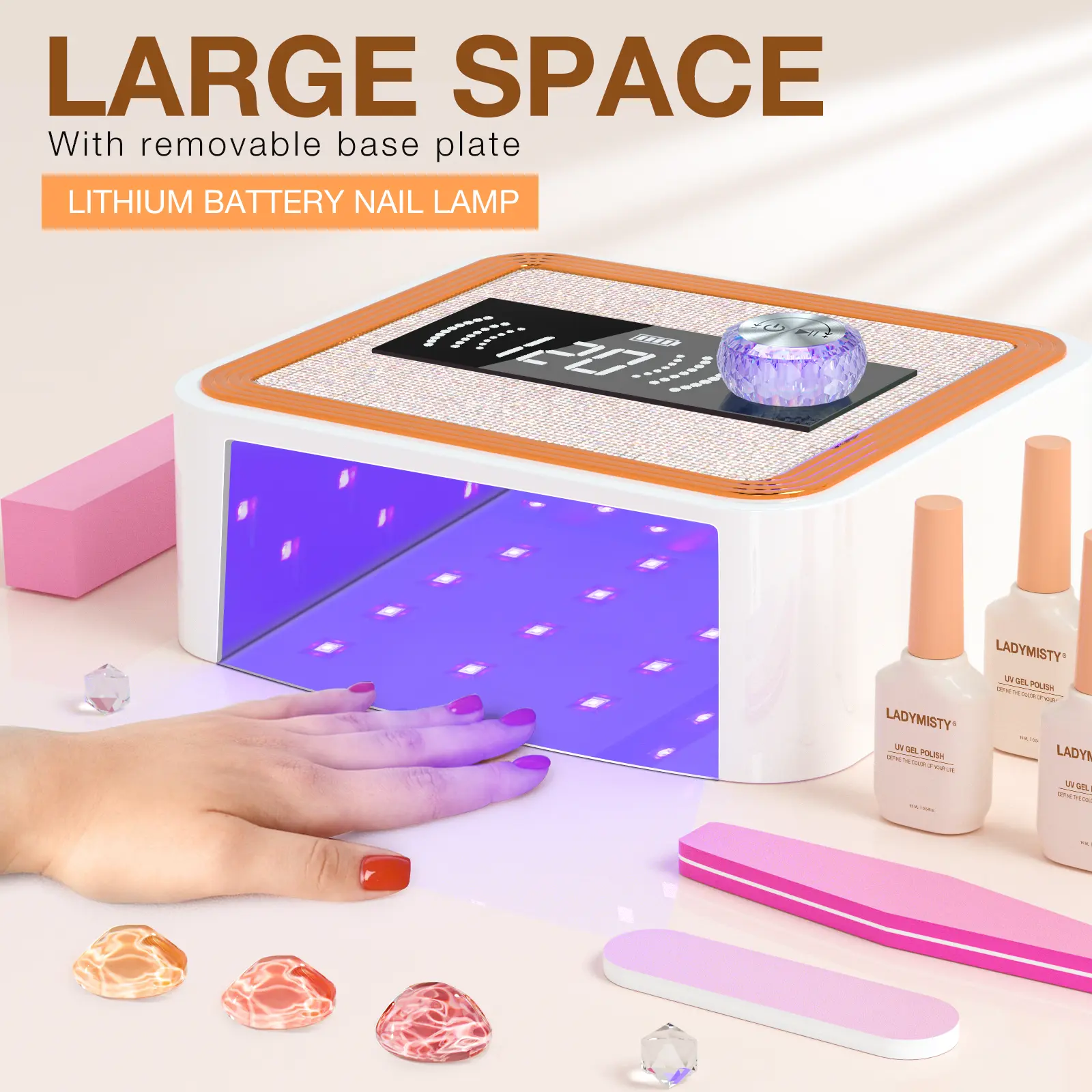 268W Cordless UV Nail Lamp, Rechargeable UV Light for Gel Nails with Unique Knob, Sparkling Rhinestones Diamond