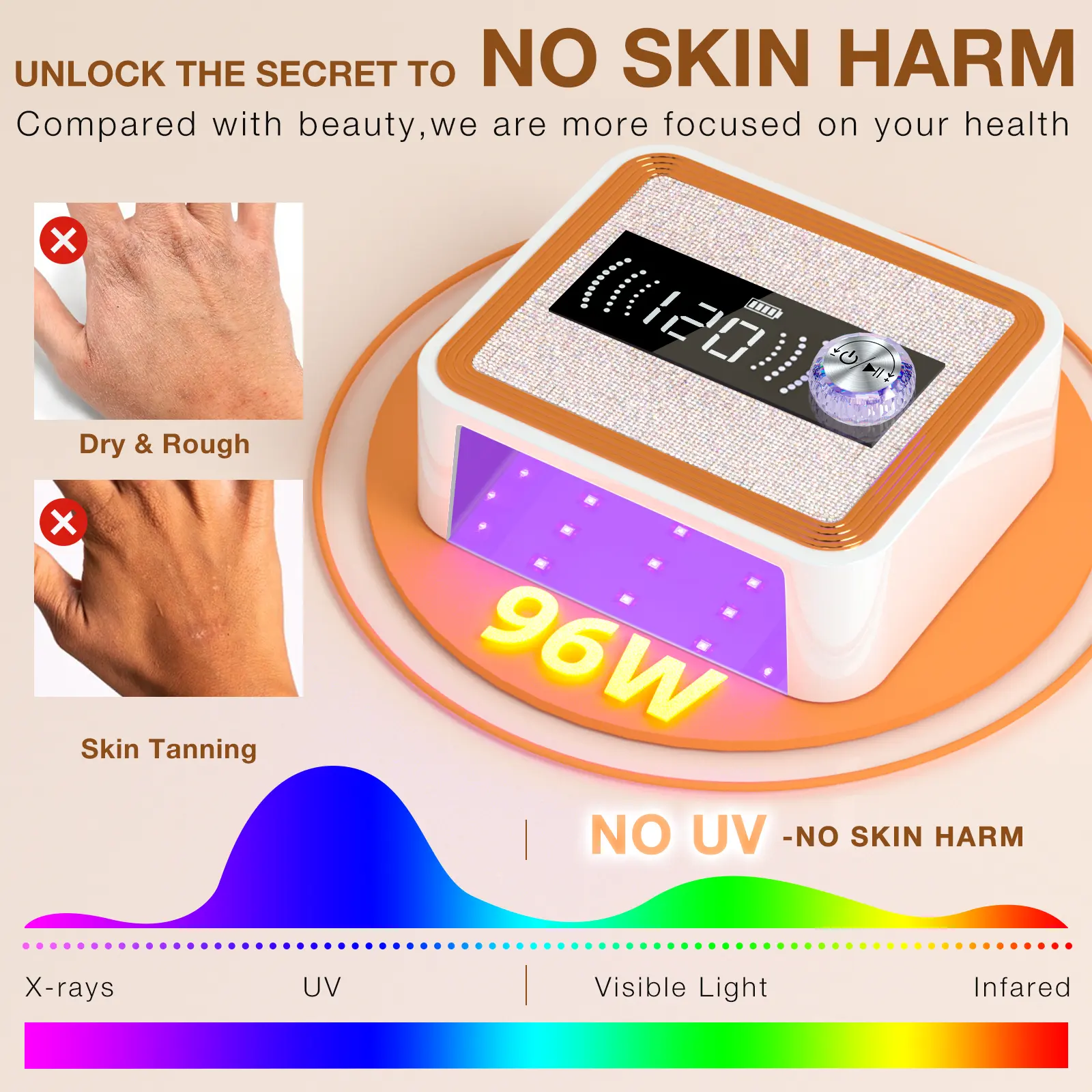 268W Cordless UV Nail Lamp, Rechargeable UV Light for Gel Nails with Unique Knob, Sparkling Rhinestones Diamond