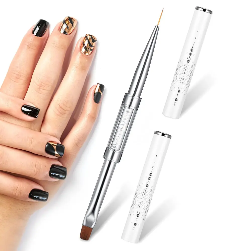 Dual-Ended Hard Nail Art Brush Builder Gel Rhinestone Handle French Tip for Manicure Design Polish Gel Liner Professional Pen