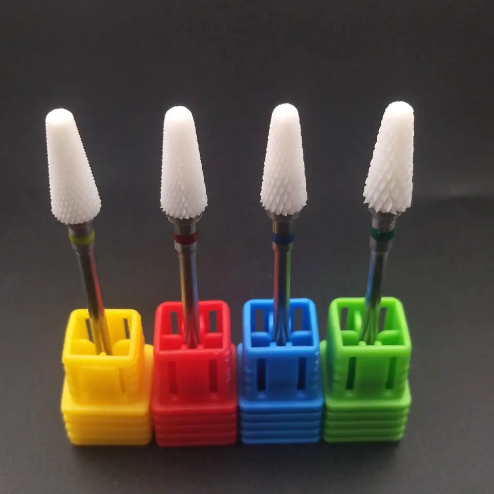 HYTOOS 4 Type Ceramic Cone Nail Drill Bit 3/32" Rotary Burr Bits For Manicure Nail Drill Accessories Milling Cutter Remove Gel