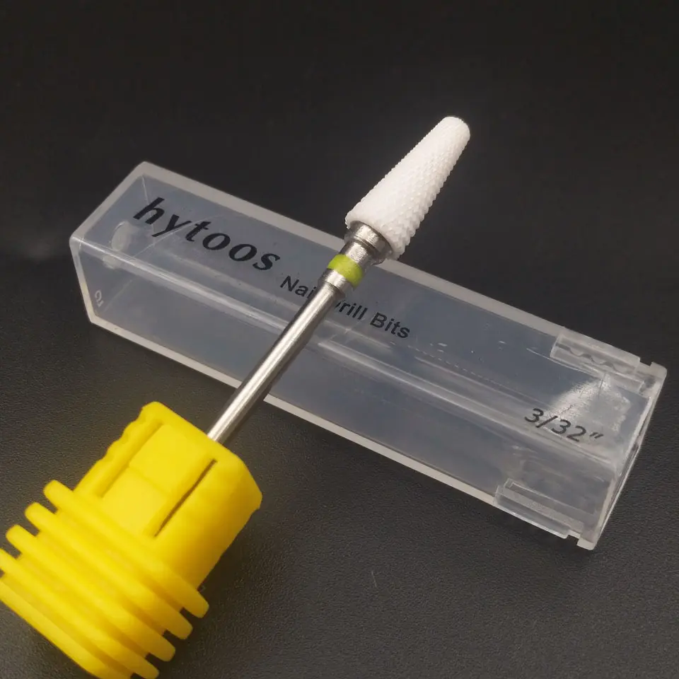 HYTOOS 4 Type Ceramic Cone Nail Drill Bit 3/32" Rotary Burr Bits For Manicure Nail Drill Accessories Milling Cutter Remove Gel