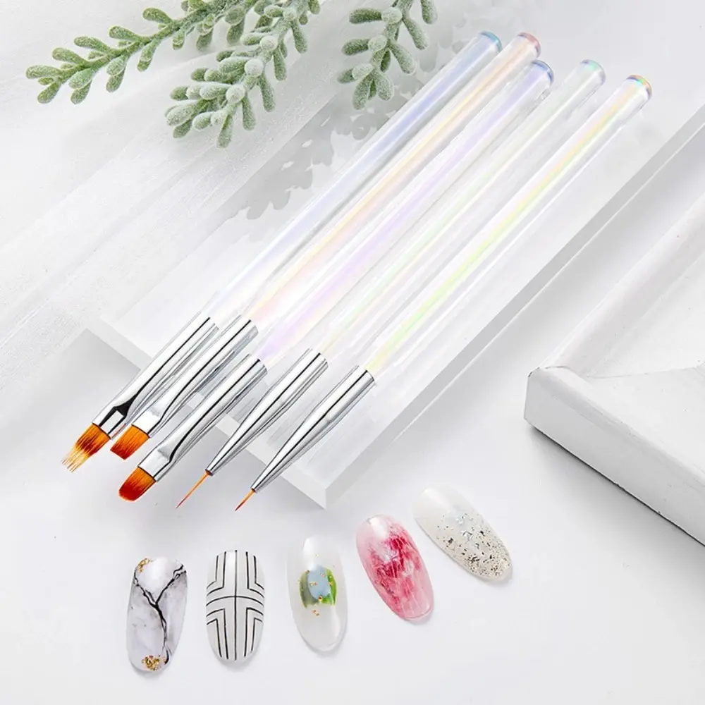5PCS Aurora Acrylic Nail Brush Set Nail Art Liner DIY Painting Pen Drawing Brush Nail Art Design UV Gel Extension Manicure Tools