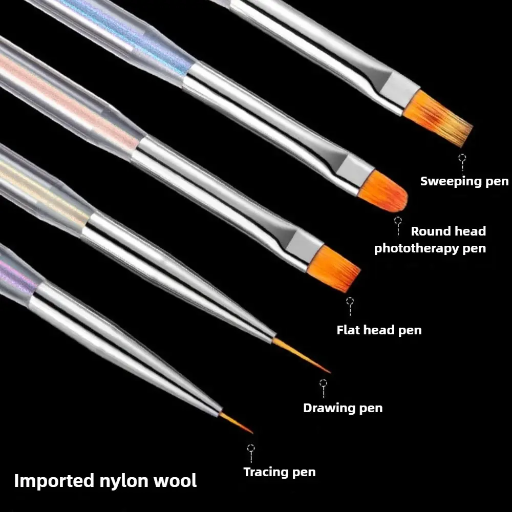 5PCS Aurora Acrylic Nail Brush Set Nail Art Liner DIY Painting Pen Drawing Brush Nail Art Design UV Gel Extension Manicure Tools