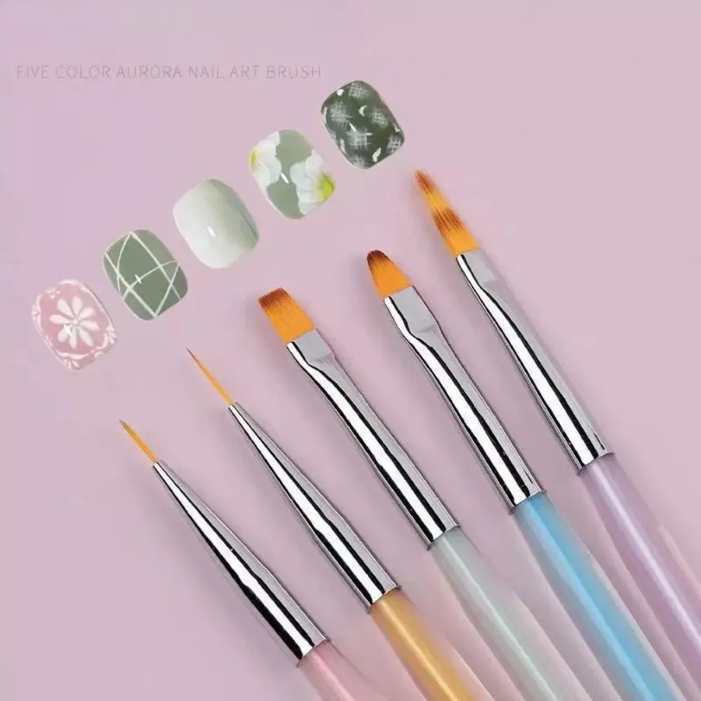 5PCS Aurora Acrylic Nail Brush Set Nail Art Liner DIY Painting Pen Drawing Brush Nail Art Design UV Gel Extension Manicure Tools