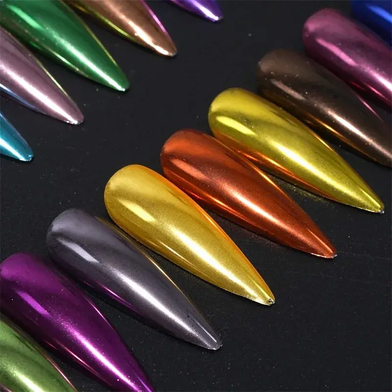 HNDO Chrome Powder Nails Rubbing Glitter Mirror Effect for Professional Manicure Design Colorful Nail Art Metallic Pigment Dust