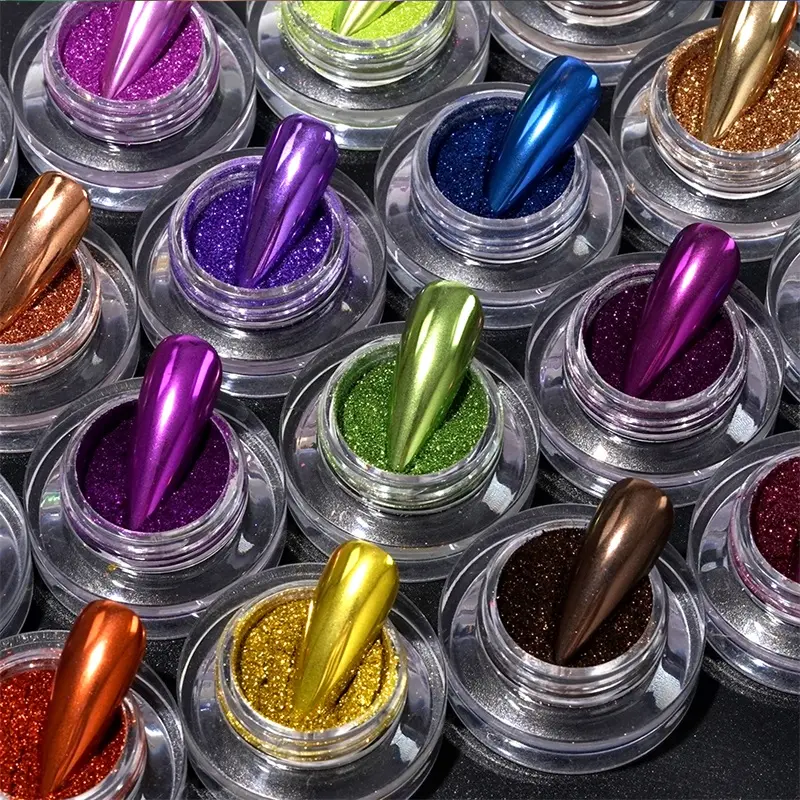 HNDO Chrome Powder Nails Rubbing Glitter Mirror Effect for Professional Manicure Design Colorful Nail Art Metallic Pigment Dust