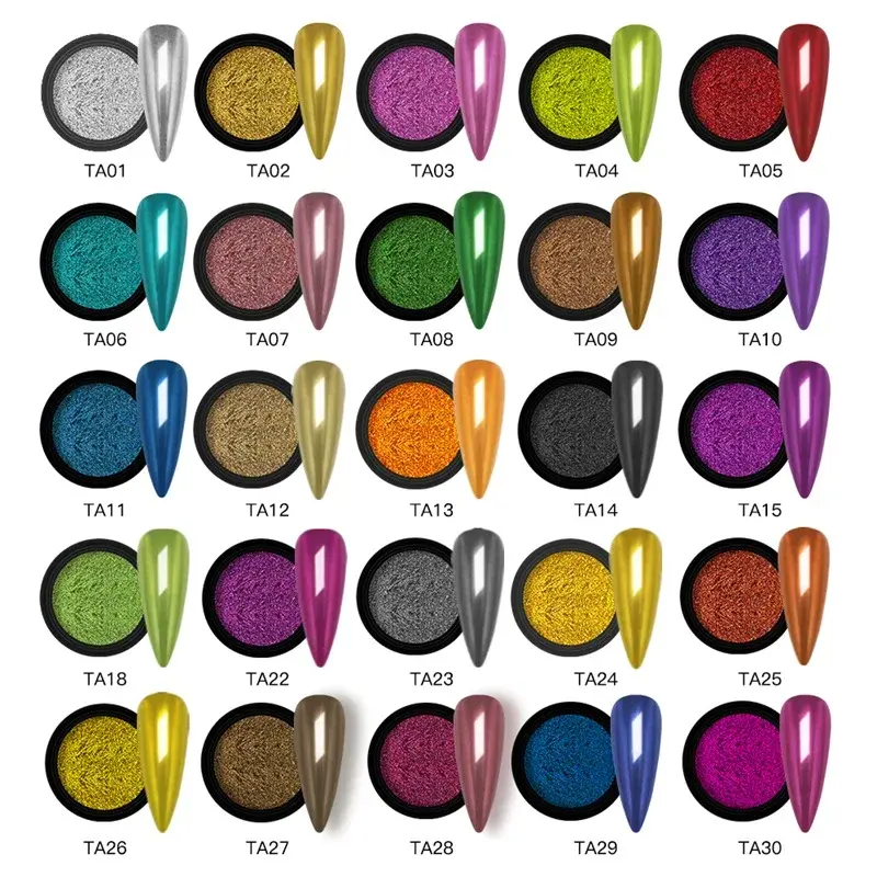 HNDO Chrome Powder Nails Rubbing Glitter Mirror Effect for Professional Manicure Design Colorful Nail Art Metallic Pigment Dust