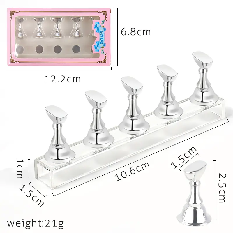 Nail Holder False Nail Tip 5pcsPractice Stand Crystal Base Magnetic Holder Nail Art Display For Art Salon DIY & Practice Tools