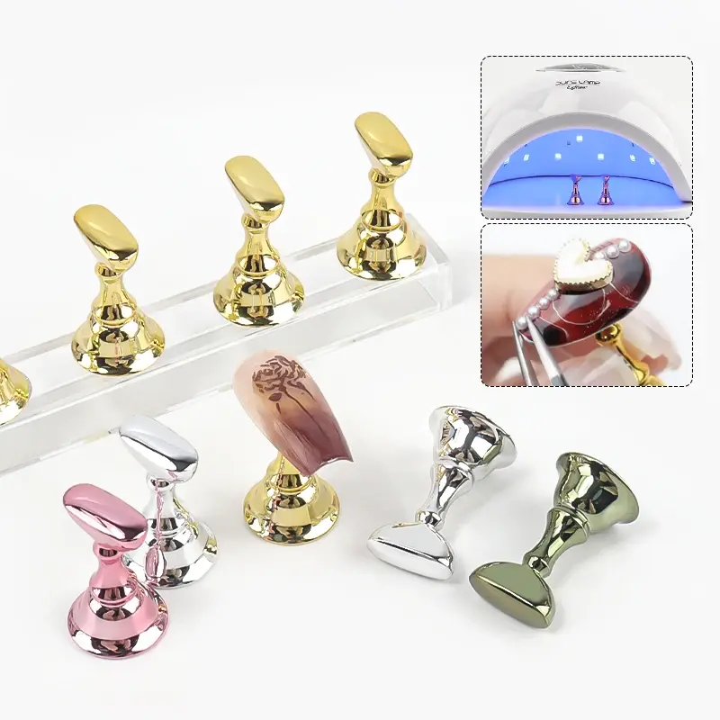 Nail Holder False Nail Tip 5pcsPractice Stand Crystal Base Magnetic Holder Nail Art Display For Art Salon DIY & Practice Tools
