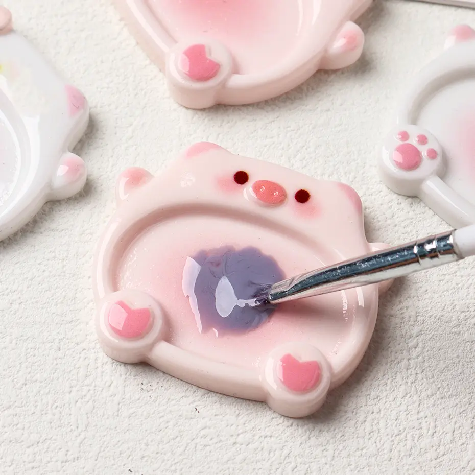 2pcs Cartoon Pig Color Palette Nail Art Mixing Color Drawing Pallet Gel Polish Nail Painting Board Color Palette Manicure Tools