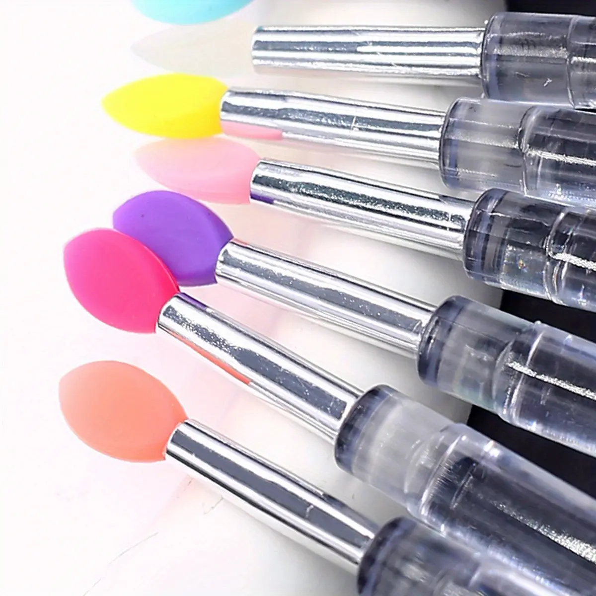 5pcs Multifunctional Nail Art Transparent Silicone Brush, Nail art Silicone Stick, Mirror Glitter Powder Chrome Pigment Applicat
