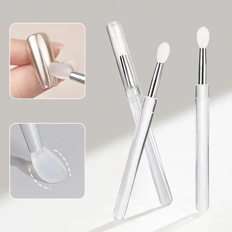5pcs Multifunctional Nail Art Transparent Silicone Brush, Nail art Silicone Stick, Mirror Glitter Powder Chrome Pigment Applicat