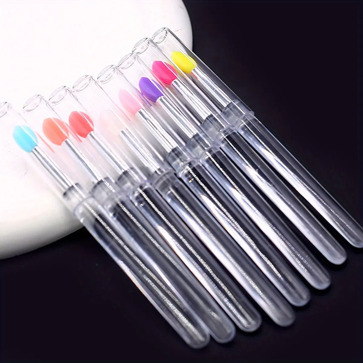 5pcs Multifunctional Nail Art Transparent Silicone Brush, Nail art Silicone Stick, Mirror Glitter Powder Chrome Pigment Applicat