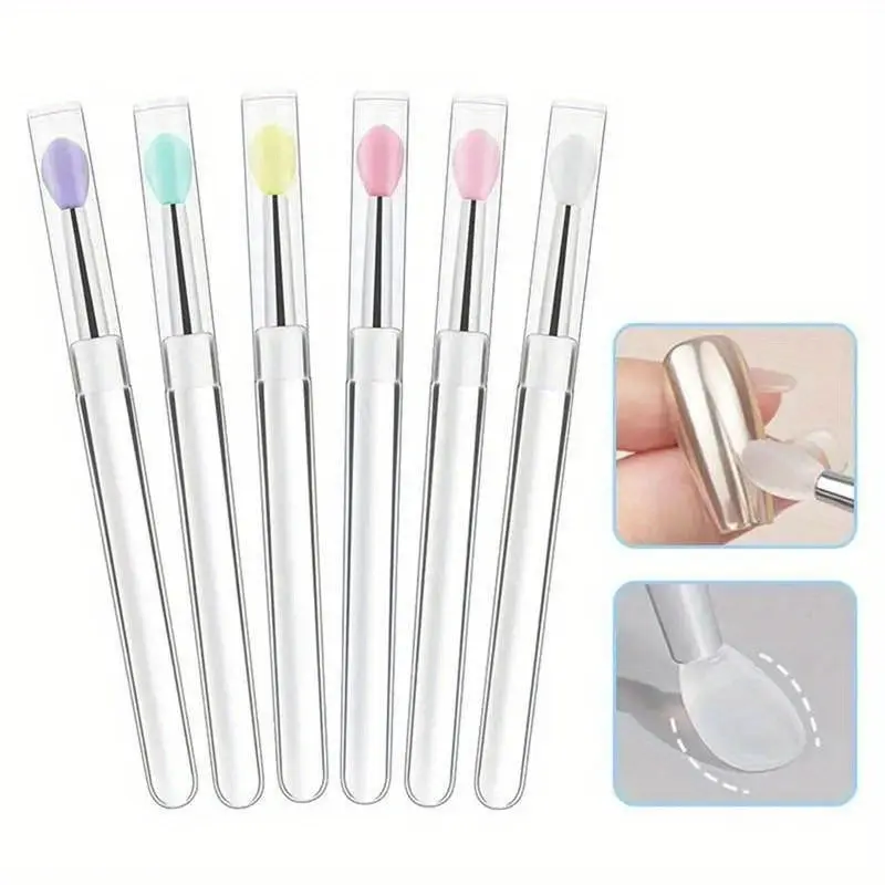 5pcs Multifunctional Nail Art Transparent Silicone Brush, Nail art Silicone Stick, Mirror Glitter Powder Chrome Pigment Applicat
