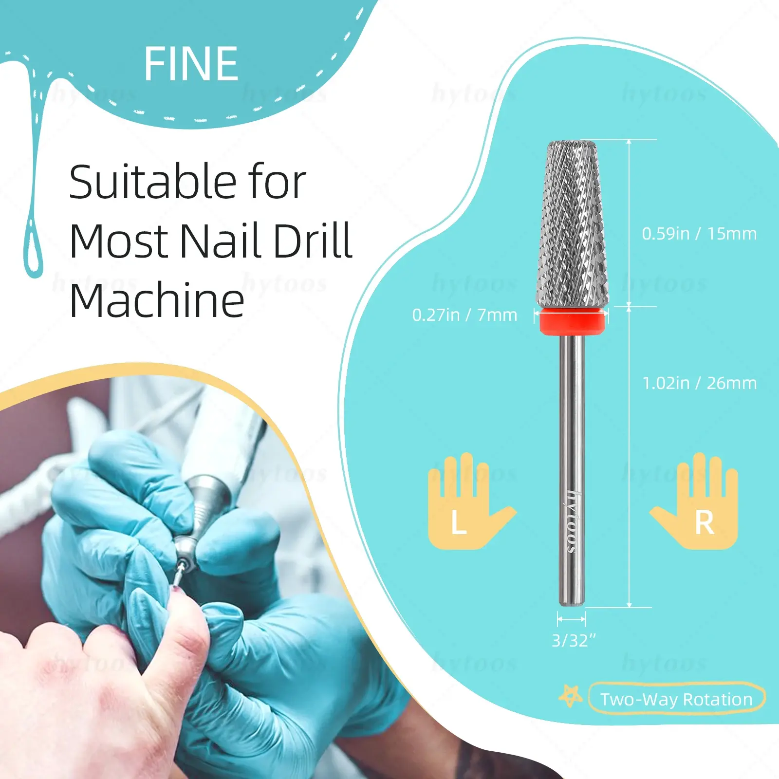 HYTOOS Tapered 5 in 1 Nail Drill Bit Cross Teeth Carbide Nail Bits Remove Gel Electric File Drills Machine Manicure Accessories