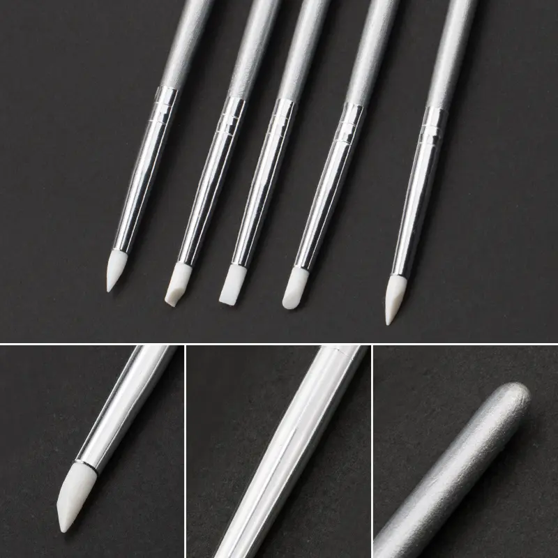 5 Pcs Shaping Silicone Brushes For Modeling Nail Art DIY Tool Silicone Nail Brush Carving Emboss Hollow Pottery Sculpture UV Gel