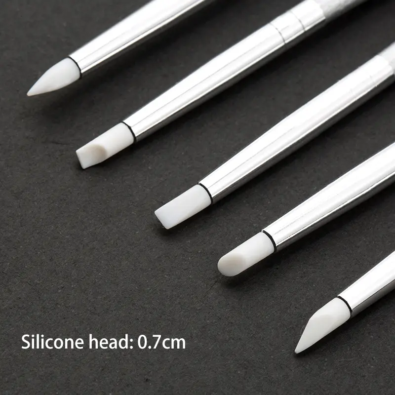 5 Pcs Shaping Silicone Brushes For Modeling Nail Art DIY Tool Silicone Nail Brush Carving Emboss Hollow Pottery Sculpture UV Gel