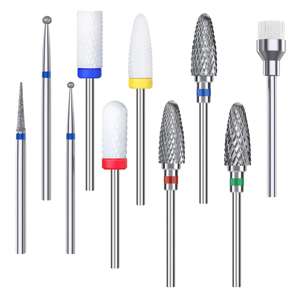 10PCS Tungsten Carbid Nail Drill Bits for Removing Gel Acrylic Nails Diamond Polish Head Nail Care Milling Cutter for Manicuring